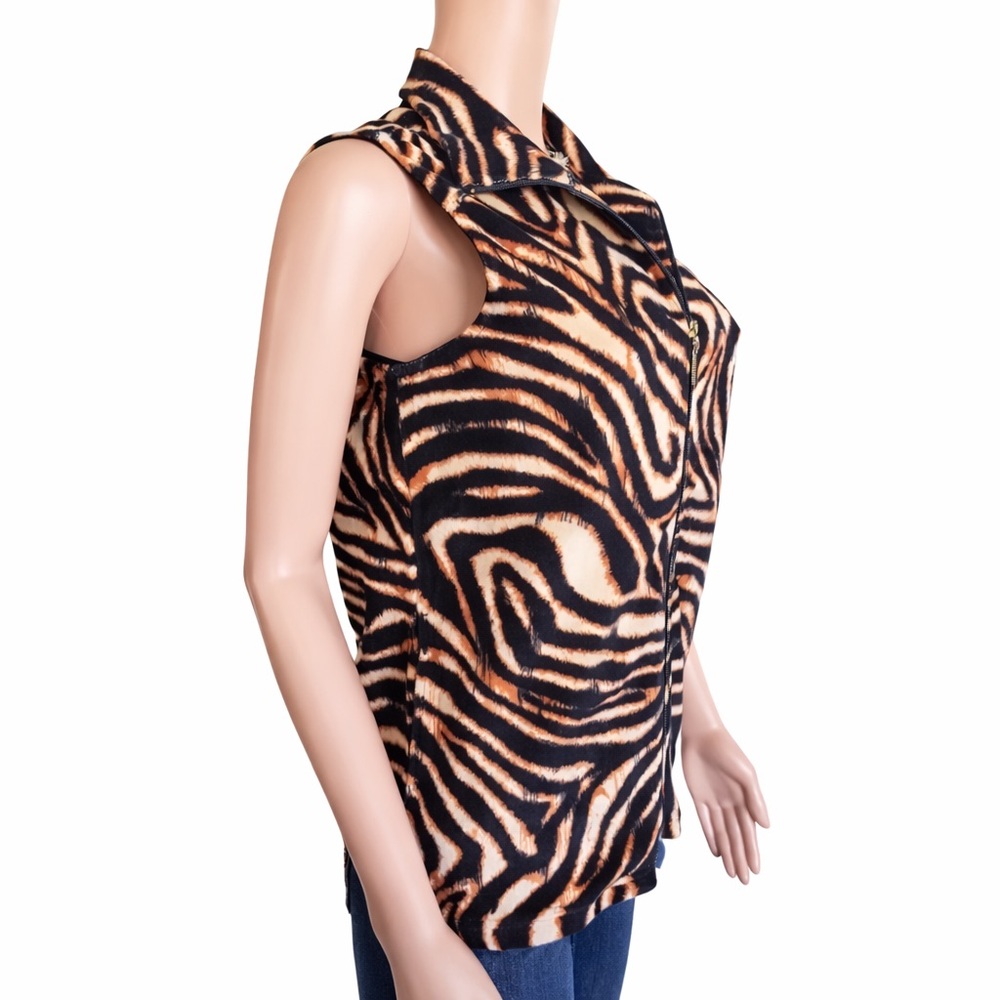 Mirror Image Zebra Print Sleeveless Zip Vest Beige Black Small Velour - Picture 6 of 11